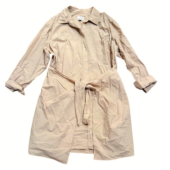 Universal Thread Plus XXL 2X Tan Button Down Shirt Dress Tie Waist Long Sleeve - Picture 2 of 4